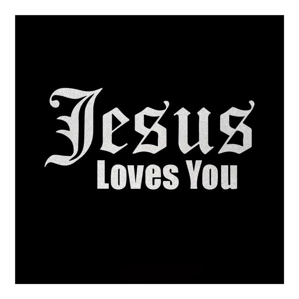 1 x Jesus Love You Auto-Aufkleber, selbstklebend, Vinyl, Buchstaben-Dekoration, Motorhaube, Kofferraum, Fenster, Karosserie (Silber, 26,2 x 54 cm) von ZHANGANRAN