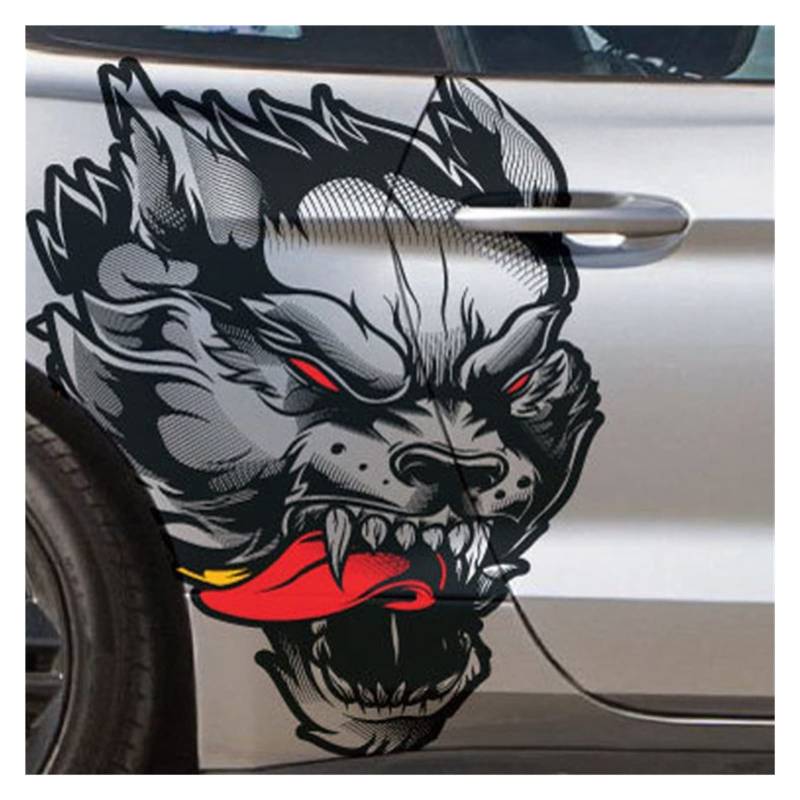 Wolf Tattoo Distressed Grunge Tribal Tür Bett Seite Pickup Fahrzeug LKW Auto Vinyl Grafik Aufkleber (Grau) von ZHANGANRAN