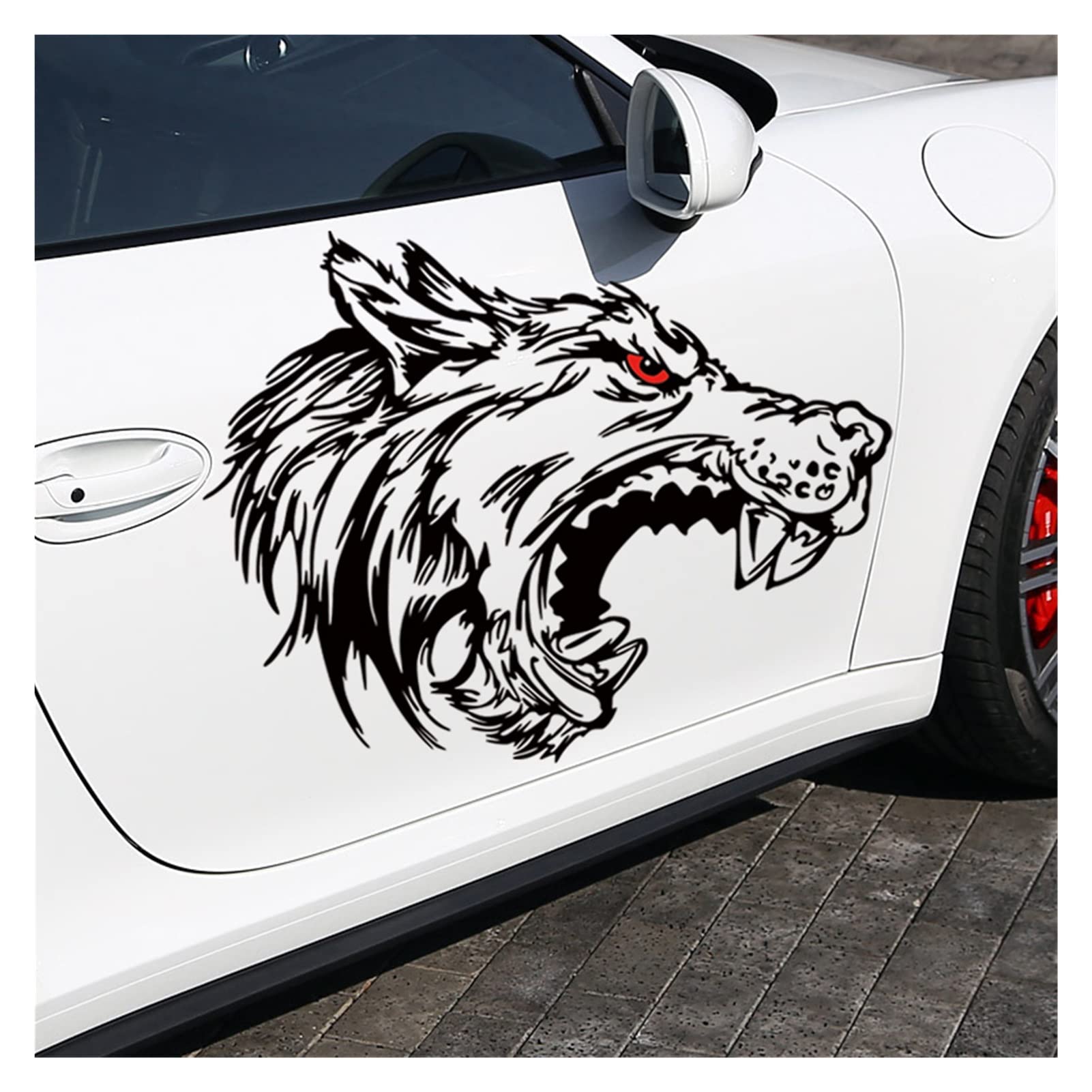 Wolf Tattoo Distressed Grunge Tribal Tür Bett Seite Pickup Fahrzeug LKW Auto Vinyl Grafik Aufkleber (Silber) von ZHANGANRAN