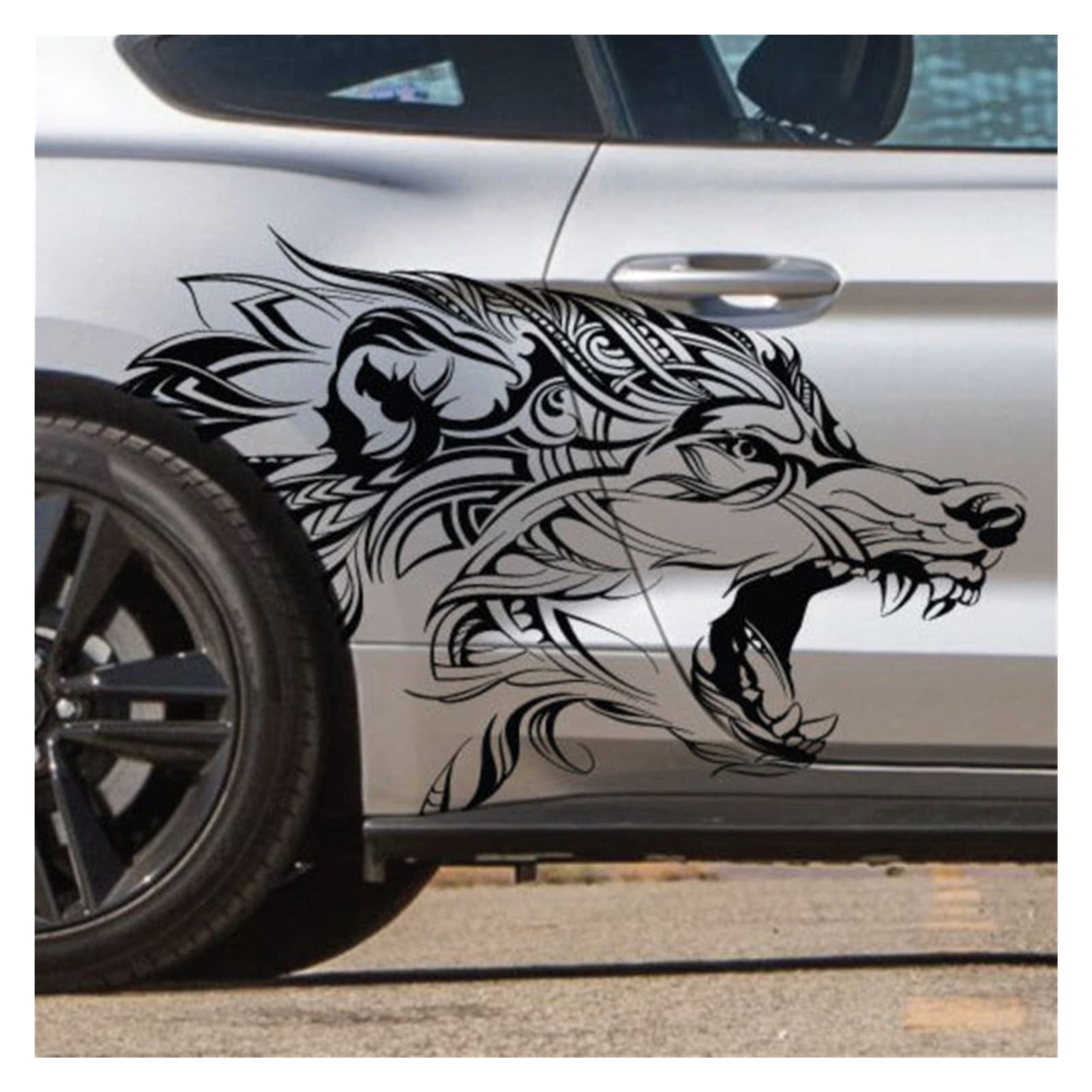 Wolf Tattoo Distressed Grunge Tribal Tür Bett Seite Pickup Fahrzeug LKW Auto Vinyl Grafik Aufkleber (rot) von ZHANGANRAN