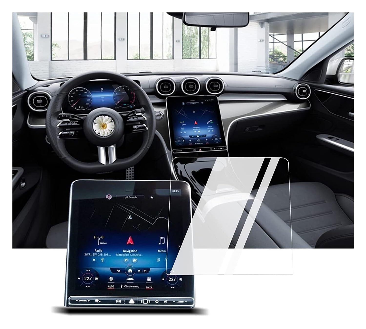 Displayschutzfolie Gehärtetes Glas für Benz für C-Klasse für C250 2022–2024 Touchscreen und Digitale Instrumenten-Schutzfolie Virtual Cockpit Schutzfolie von ZHANGTONG