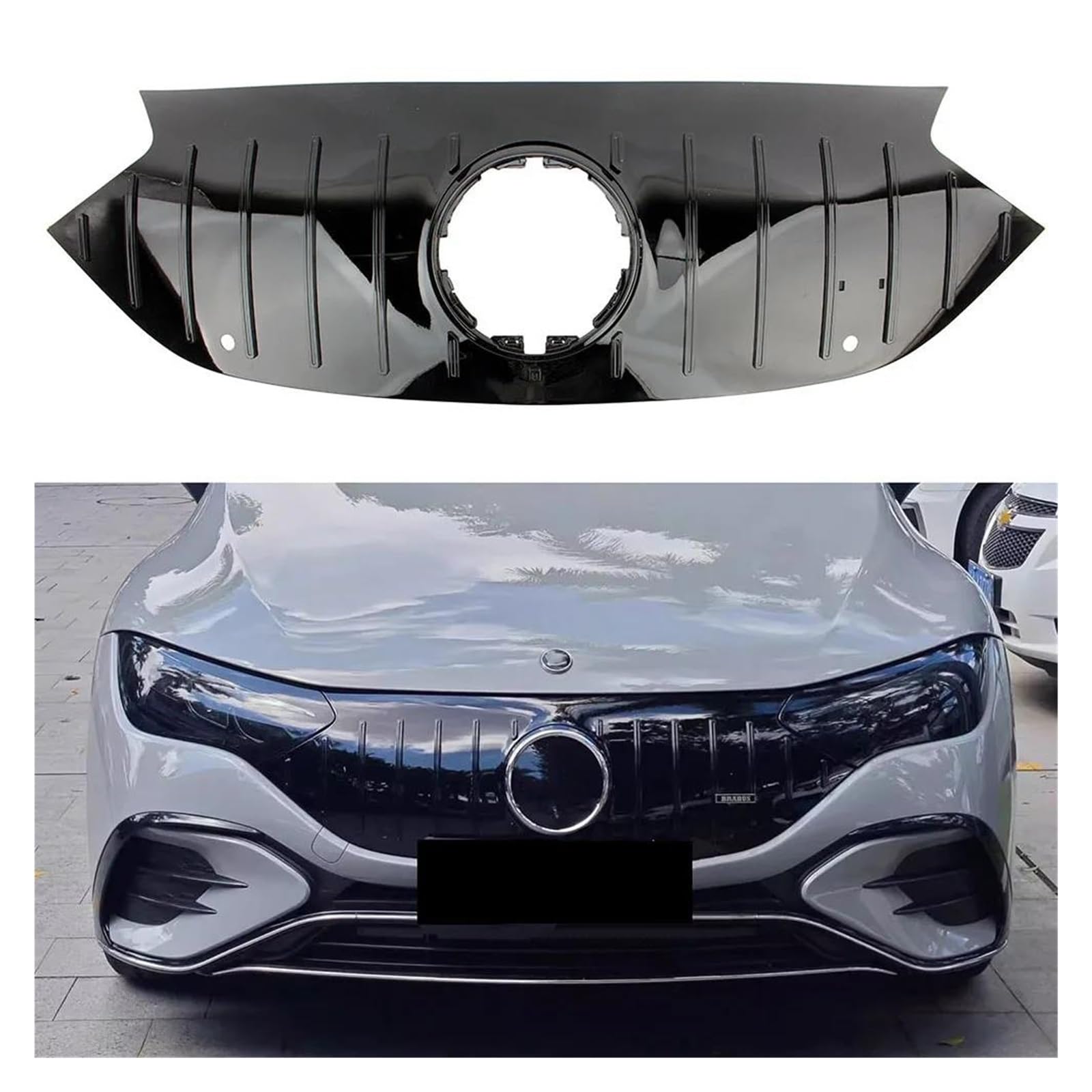 Auto Frontgrill Für Benz Für V295 W295 EQE350 EQE450 EQE500 Elektrisches Upgrade Für AMG EQE53 Line Front Racing Facelift Grill Oberer Stoßfängergrill Kühlergrill Vorne(Schwarz) von ZHANGWENLING