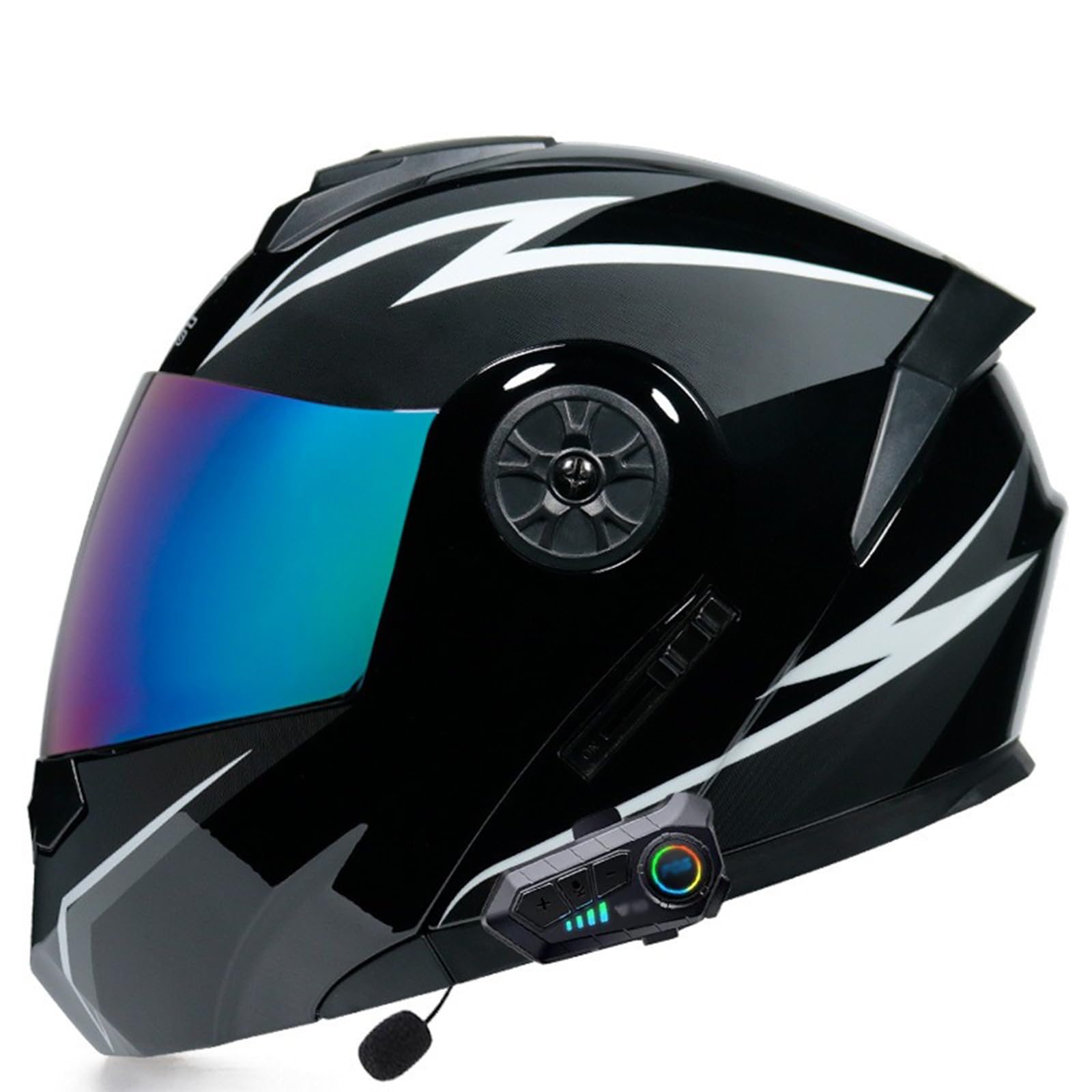 Integrierter Bluetooth-Helm Integralhelm Hochklappbarer Motorradhelm mit Antibeschlag-Doppelvisier Vollgesichts-Klapphelm für Erwachsene Männer und Frauen ECE-geprüft von ZHANGXIO