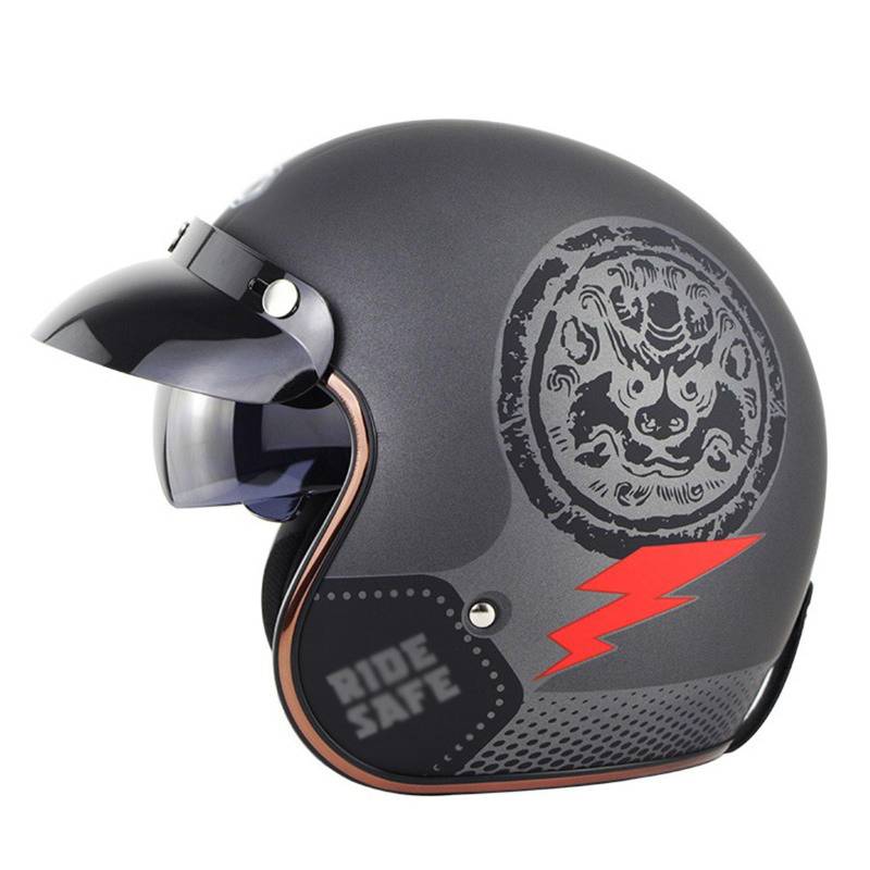 Motorradhelm, 3/4-Jethelm, Retro-Offenhelm, Scooter-Halbhelm mit Sonnenblende für Erwachsene, Männer und Frauen, ECE-Zertifiziert von ZHANGXIO