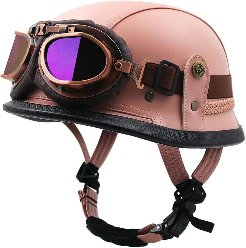 Motorradhelm, Halbschalenkappe, Retro-Halbhelm aus Leder, ECE-geprüft für Erwachsene, Männer und Frauen von ZHANGXIO