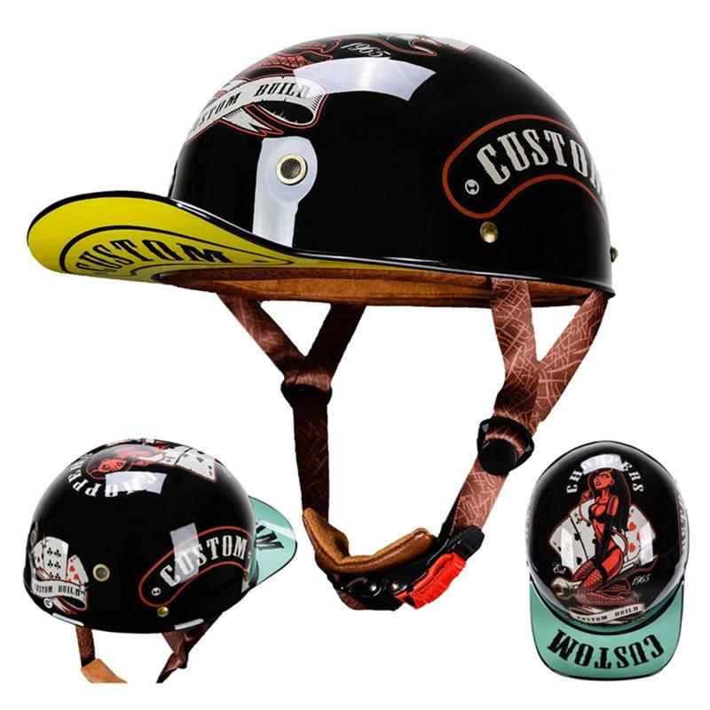 Retro-Motorradhelm, erweiterter Retro-Krempe, Helm für Erwachsene, Männer und Frauen, Baseballmütze, Halbhelme, ECE-Zertifizierung von ZHANGXIO