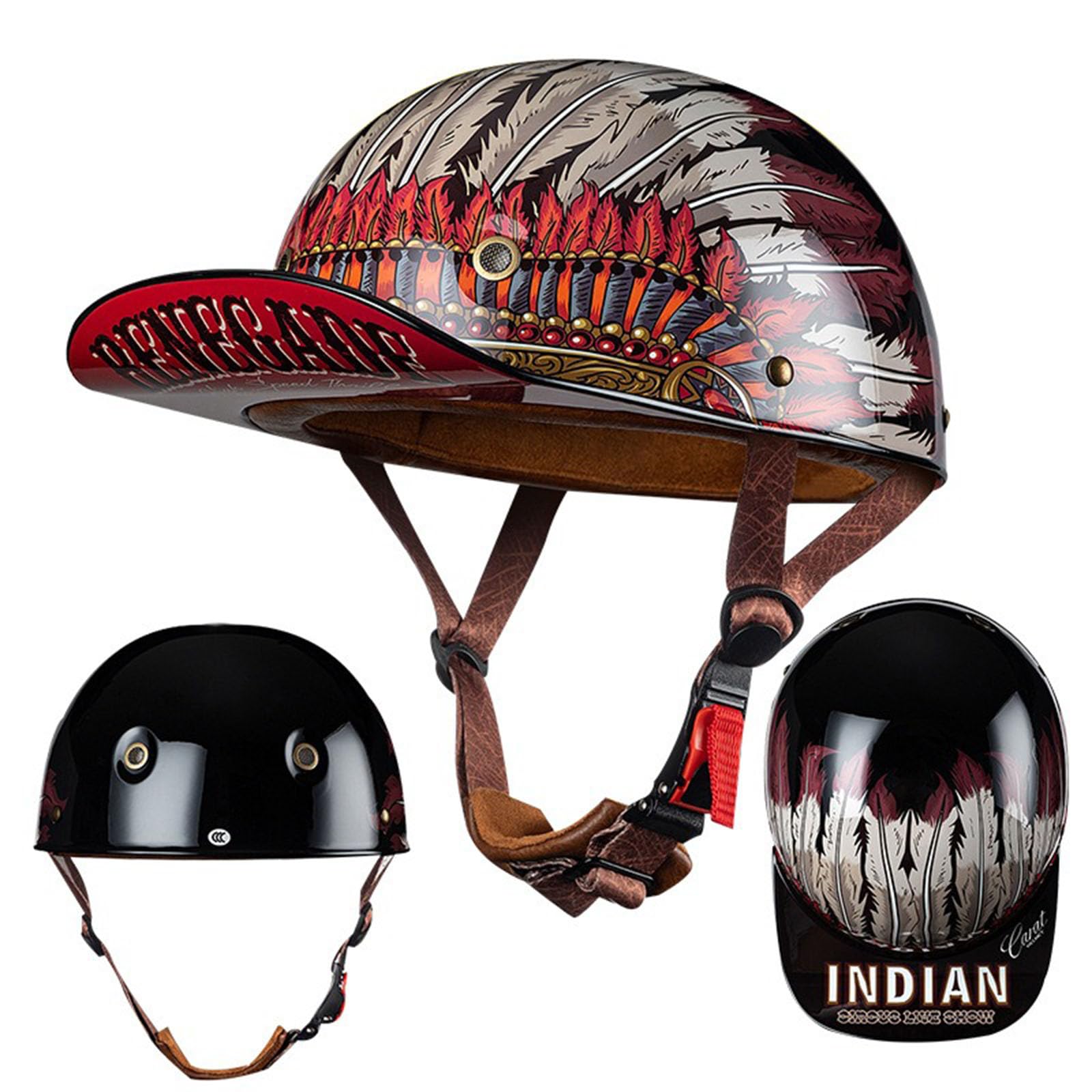 Retro-Motorradhelm, erweiterter Retro-Krempe, Helm für Erwachsene, Männer und Frauen, Baseballmütze, Halbhelme, ECE-Zertifizierung von ZHANGXIO