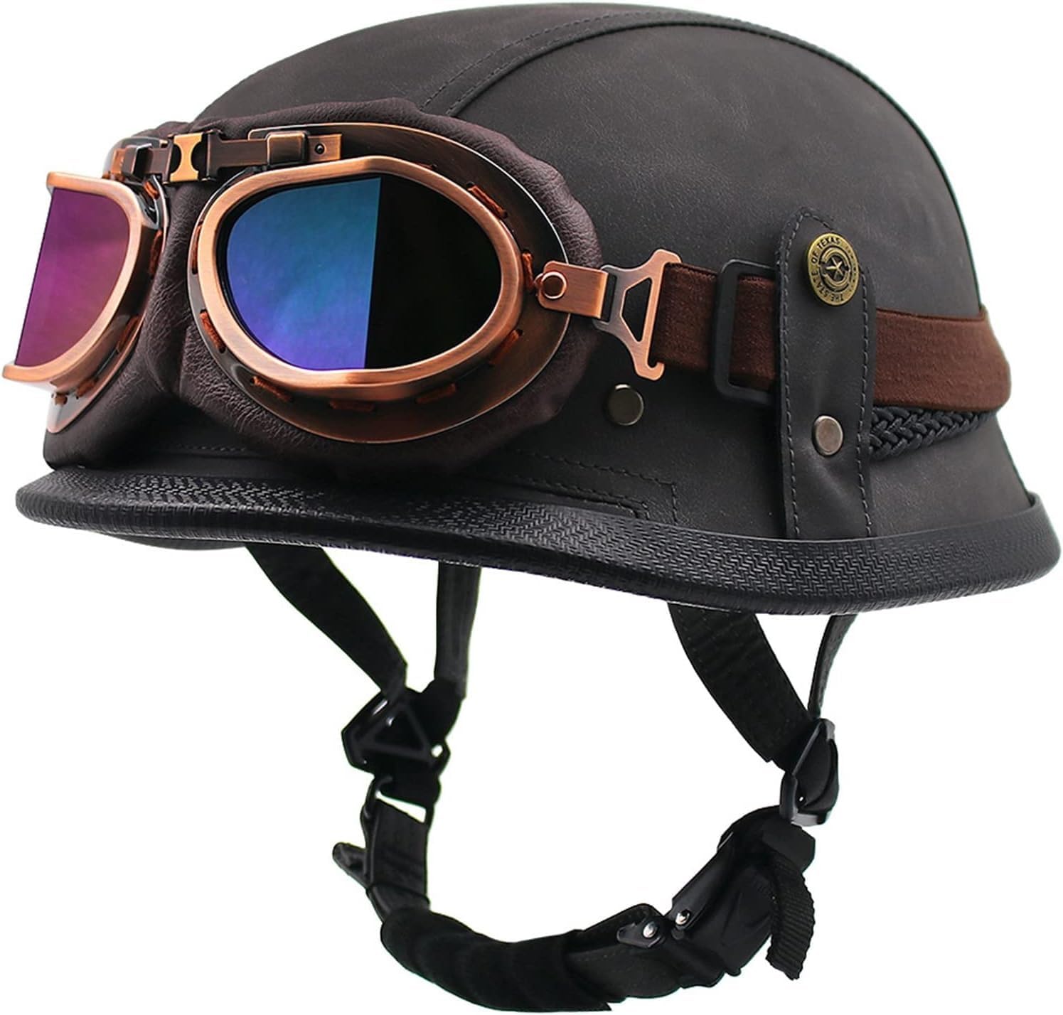 Vintage-Jethelm, Motorradhelm mit Schutzbrille, Halbschalenkappe für Erwachsene, Männer und Frauen, ECE-geprüft von ZHANGXIO