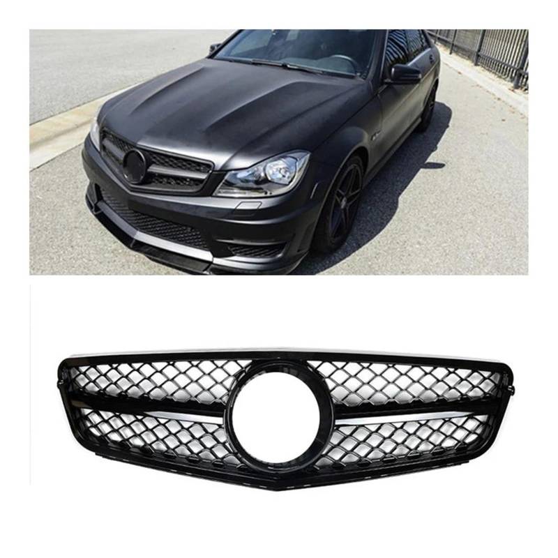 Auto Frontgrill Für Benz Für W204 C-Klasse 2008-2014 C180 C200 C250 C300 C43 Schwarzer Oberer Stoßfängerhauben-Maschengittergrill AMG-Stil Frontgrill Kühlergrille von ZHANGZHENGYAO