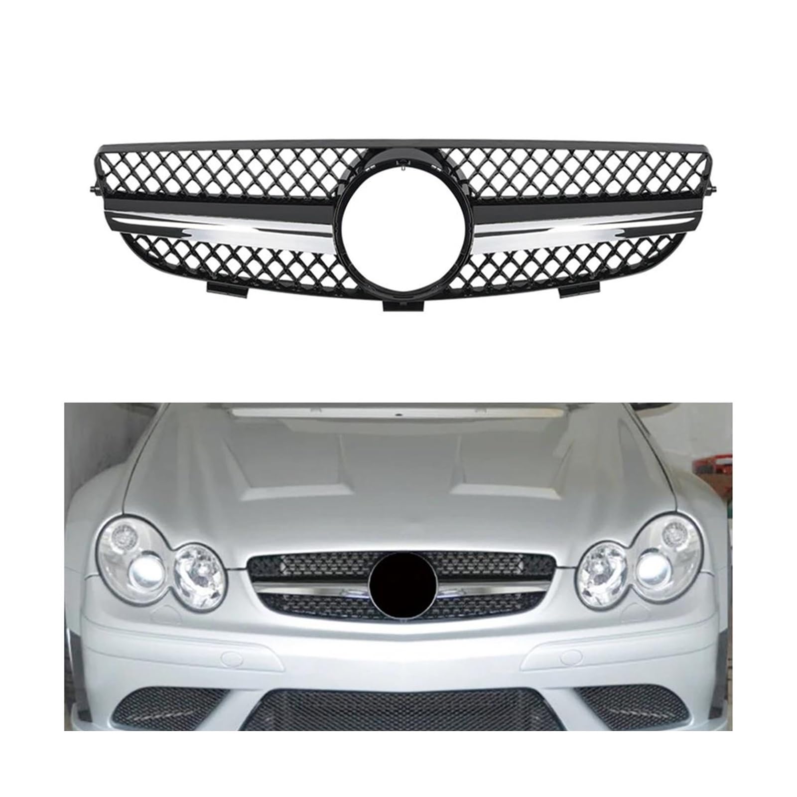 Auto Frontgrill Für Benz Für W209 CLK-Klasse CLK320 CLK500 2003-2009 Auto-Kühlergrill Renngrills Schwarzes Mesh-Gitter-Kit Für Die Obere Stoßstangenhaube Kühlergrille von ZHANGZHENGYAO