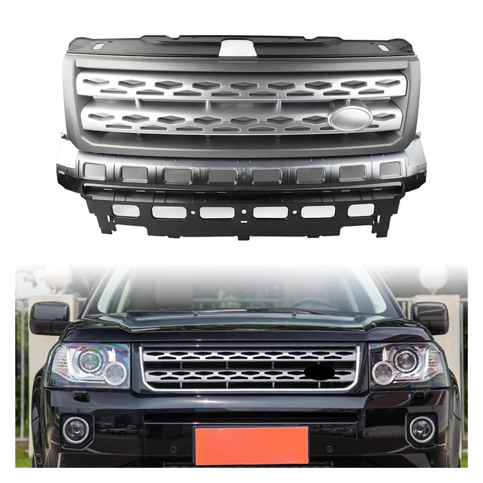 Auto Frontgrill Für Land Für Rover Freelander 2 LR2 2010 2011 2012 2013 2014 2015 2016 Auto Zubehör Teile ABS Front Grille Stoßstange Mesh Grill Kühlergrille(Gray Gray Silver) von ZHANGZHENGYAO