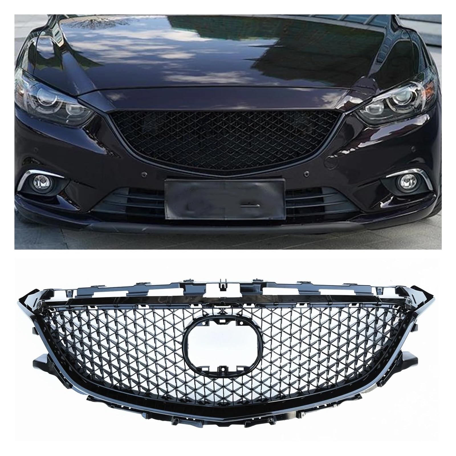 Auto Frontgrill Für Mazda 6 2014 2015 2016 Honeycomb Style Schwarz Auto Obere Stoßstange Haube Ansaugabdeckung Mesh Kit Gitter Kühlergrill Renngrills Kühlergrille von ZHANGZHENGYAO