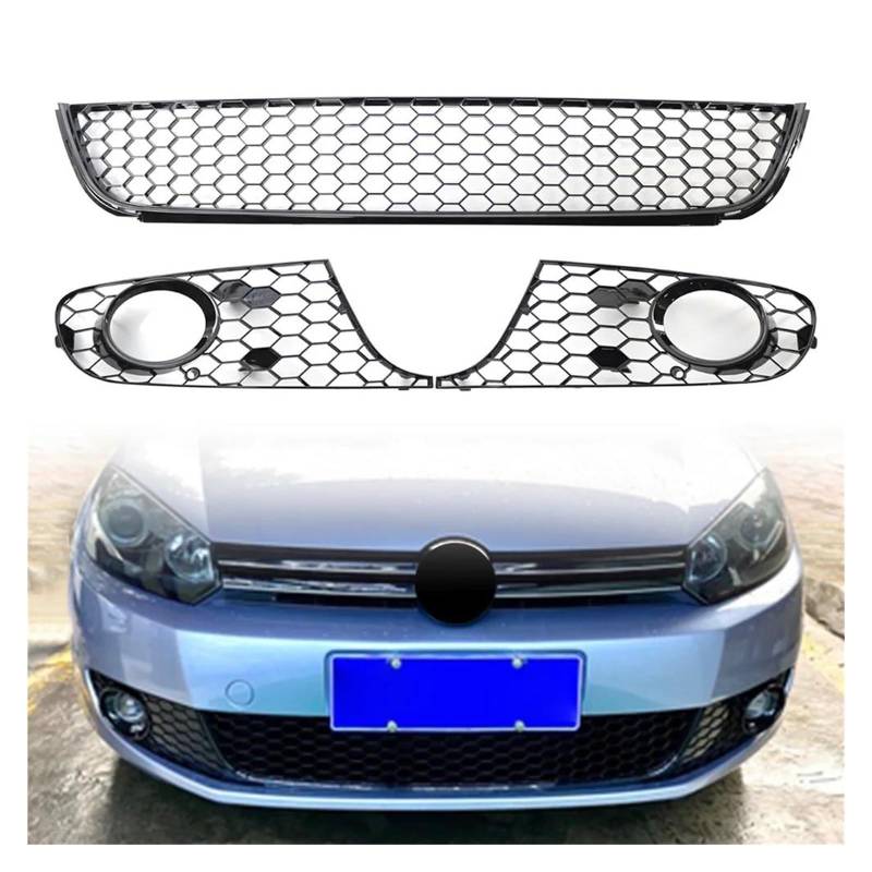 Auto Frontgrill Für VW Für Golf 6 Für Jetta MK6 2009 2010 2011 2012 2013 3 Teile/Satz Auto ABS Honeycomb Front Untere Stoßstange Mesh Grille Nebel Licht Grill Kühlergrille(Verison 2) von ZHANGZHENGYAO