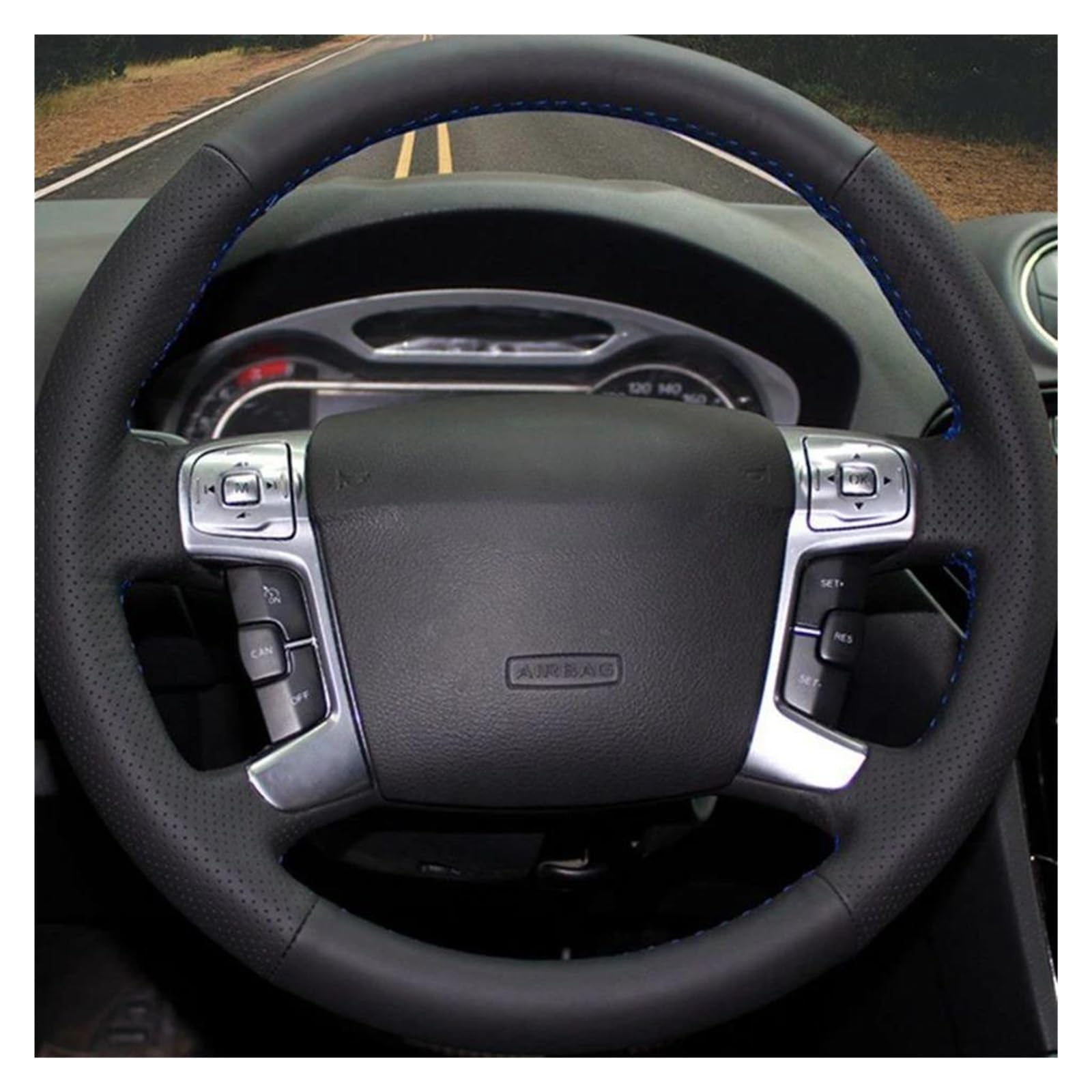 Auto Lenkradbezug Für Ford Für Mondeo Für Mk4 2007-2012 S-Max 2008 Schwarze Kunstleder-Lenkradabdeckungen Handgenähte Auto-Lenkradabdeckung Lenkrad Bezug(Gray Thread) von ZHANGZHENGYAO