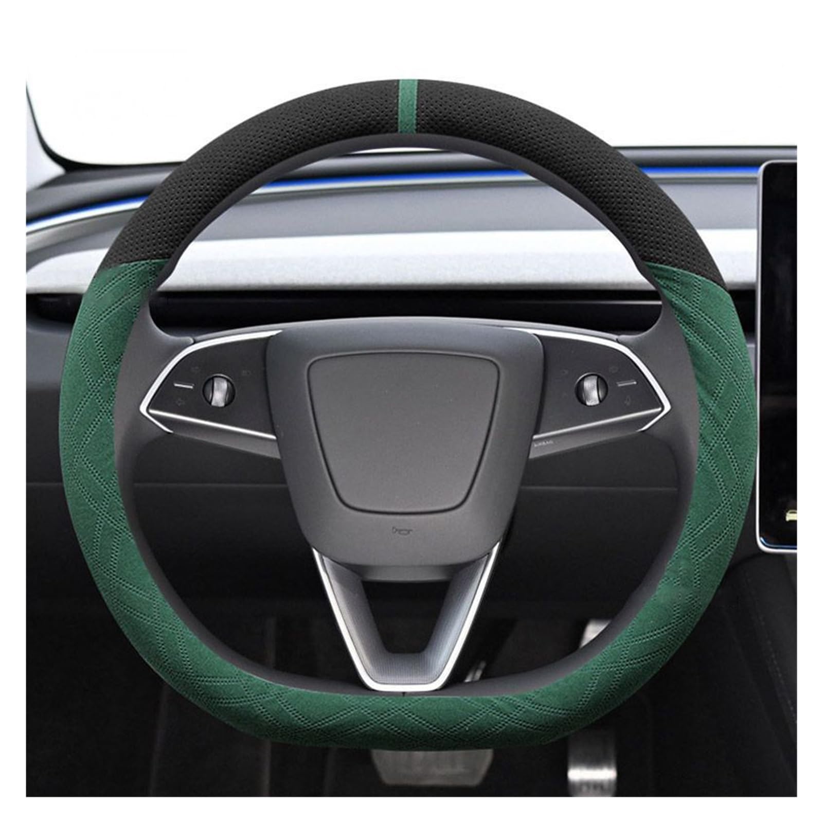 Auto Lenkradschoner D Typ Künstliche Wildleder Auto Lenkrad Abdeckung Dekoration Griff Bar Wrap Für Tesla Für Modell 3 Für Modell Für Y/S/X Lenkrad Bezug(Black Green) von ZHANGZHENGYAO