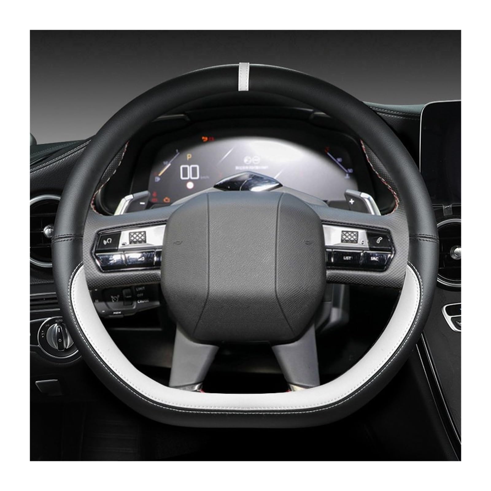 Auto Lenkradschoner Für Citroen Für DS3 Für DS4 Für DS5 Für DS5 Für DS6 Für DS7 Für DS9 Auto Lenkrad Abdeckung Mikrofaser Leder D Form 38 cm Lenkrad Bezug(White) von ZHANGZHENGYAO