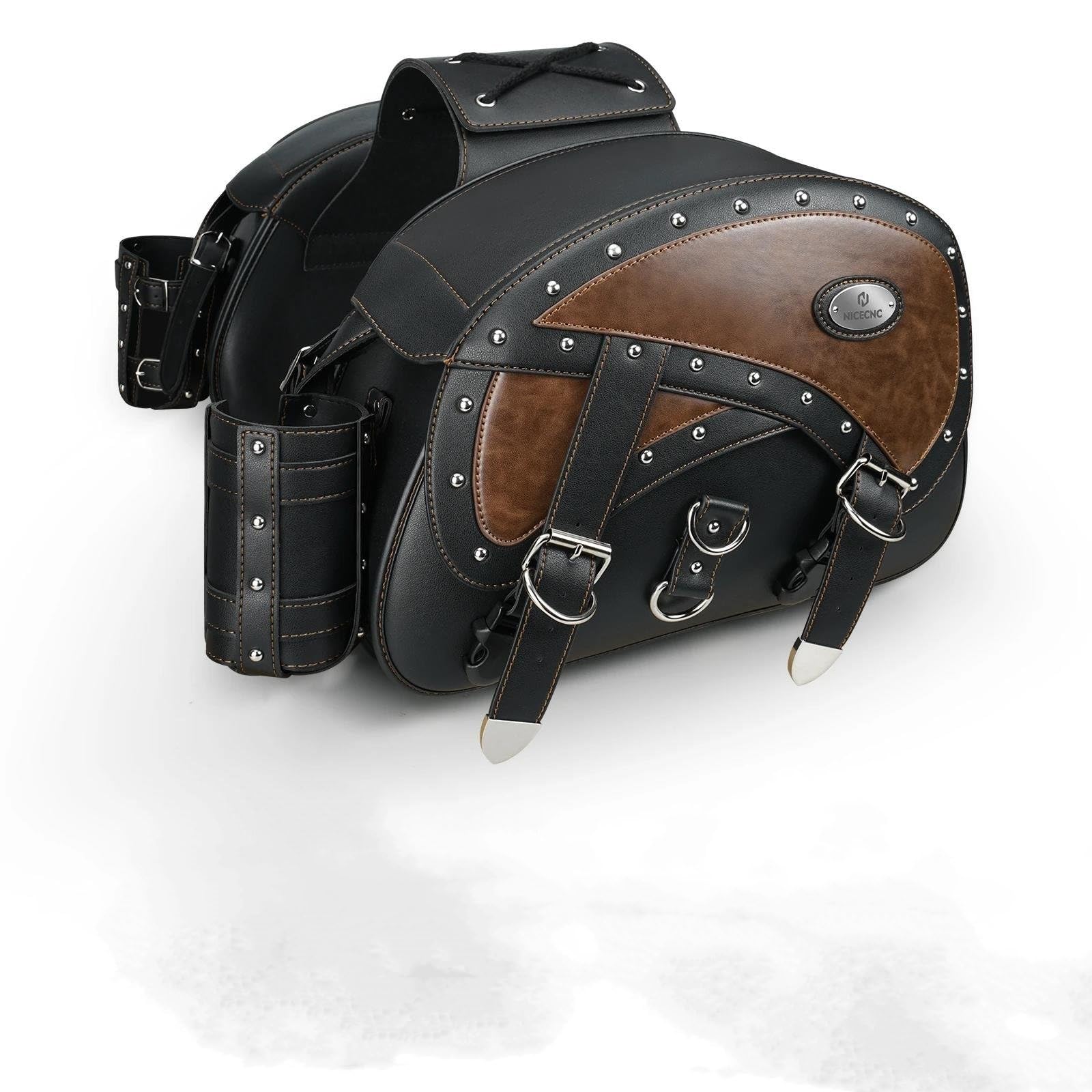 Motorrad Tasche Für Davidson Für RV Road King Große Kapazität wasserdichte Motorrad Seitentasche Aufbewahrungstasche Retro Satteltasche Motorradgepäck(Brown) von ZHANGZHENGYAO