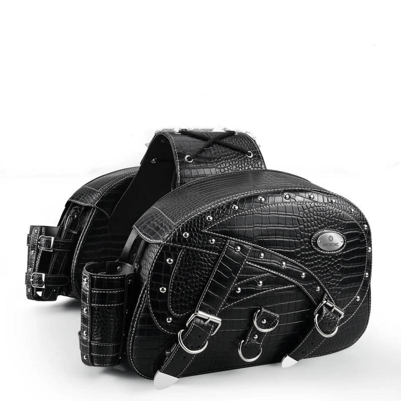 Motorrad Tasche Für Davidson Für RV Road King Große Kapazität wasserdichte Motorrad Seitentasche Aufbewahrungstasche Retro Satteltasche Motorradgepäck(Schwarz) von ZHANGZHENGYAO