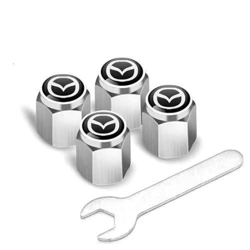 Auto Ventilkappen für Mazda MX-5 2005-2015, Reifenventil-Kappen Metall Ventildeckel Ventilabdeckung Staubschutz Luftdüsenkappe Auto Dekoration Zubehör,Silver-C von ZHANK
