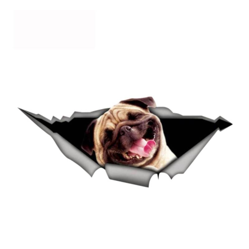 Zhangwei Auto-Aufkleber, Motiv: Happy Pug, 13 cm x 5,1 cm, 3D-Haustier-Grafik, Vinyl-Aufkleber, Autofenster, Laptop, Stoßstange, Autoaufkleber von ZHAOBAOBAO