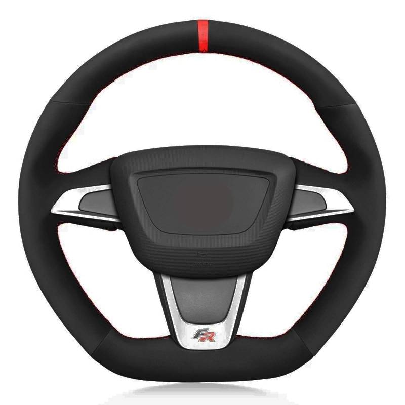 Auto-Lenkrad-Abdeckung aus schwarzem Wildleder ,Passt für Seat Ibiza (6J) (FR) 2012-2015 Ibiza (6J) (Cupra) 2012-2015 MII FR 2013-2020 DIY-Auto-Lenkradbezug aus schwarzem Echtleder und Wildleder von ZHAOHAOSC