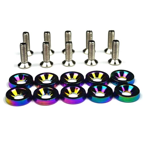 Radmuttern 10 stücke Farbe Auto Schraube M6 Waschmaschine Schraube HEX Fastener Modifikation Motor Konkave Schrauben Fender Waschmaschine Stoßstange for Auto(Colorful) von ZHAOSHIXU