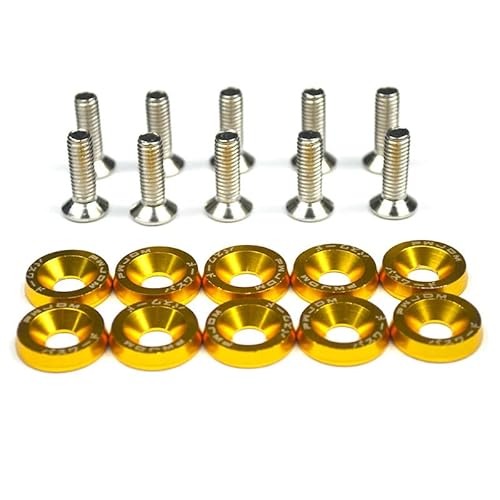 Radmuttern 10 stücke Farbe Auto Schraube M6 Waschmaschine Schraube HEX Fastener Modifikation Motor Konkave Schrauben Fender Waschmaschine Stoßstange for Auto(Gold) von ZHAOSHIXU