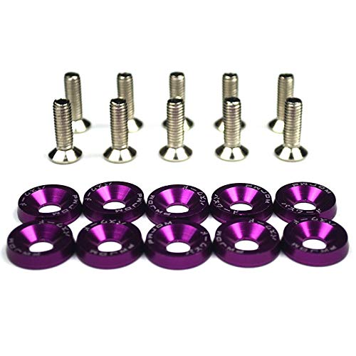 Radmuttern 10 stücke Farbe Auto Schraube M6 Waschmaschine Schraube HEX Fastener Modifikation Motor Konkave Schrauben Fender Waschmaschine Stoßstange for Auto(Purple) von ZHAOSHIXU