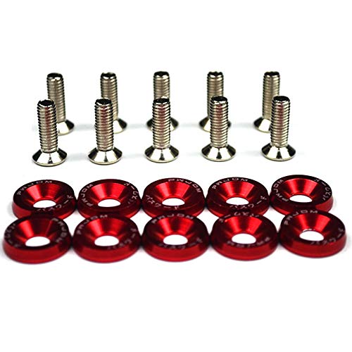 Radmuttern 10 stücke Farbe Auto Schraube M6 Waschmaschine Schraube HEX Fastener Modifikation Motor Konkave Schrauben Fender Waschmaschine Stoßstange for Auto(Red) von ZHAOSHIXU