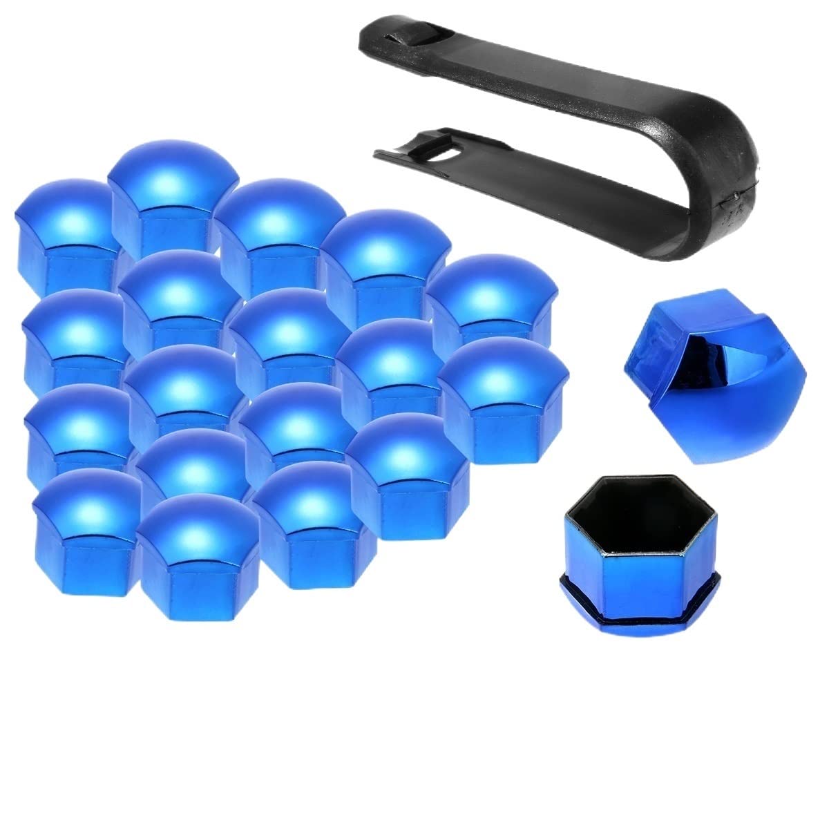 Radmuttern 20 stücke Auto Radmutterkappen Auto Nabe Schraube Abdeckung 17/19 / 21mm Universal Radmutter Bolzen Abdeckkappe + Entfernung Werkzeug 2 Farben(Blue 17MM) von ZHAOSHIXU