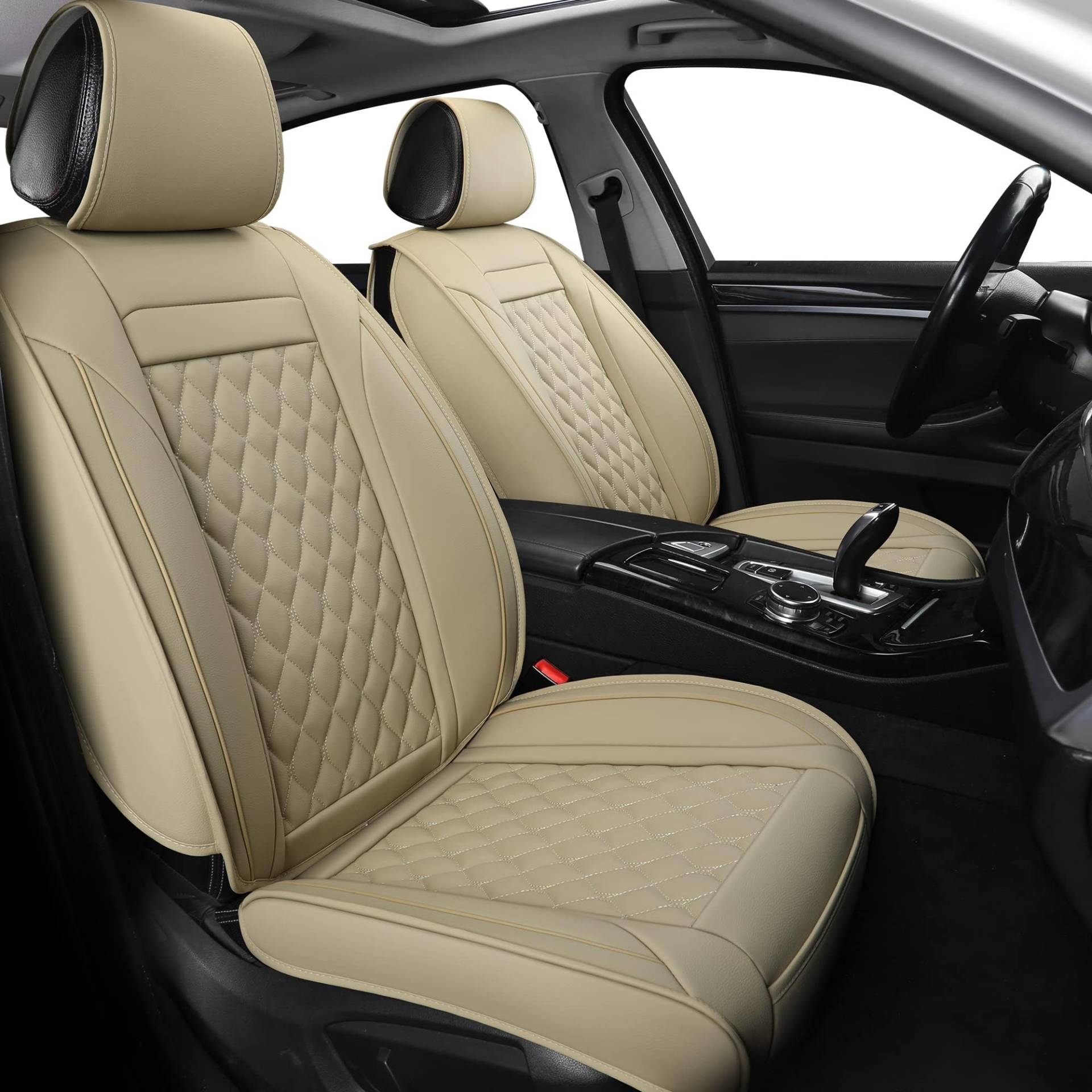 ZHAOYIJIE Auto Leder Sitzschoner Set für Alfa Romeo Stelvio 2017-2021, Auto Schonbezug Leder Sitzbezug Vordersitze Rücksitzschoner, Sitzschutz Full Set,A-BEIGE von ZHAOYIJIE