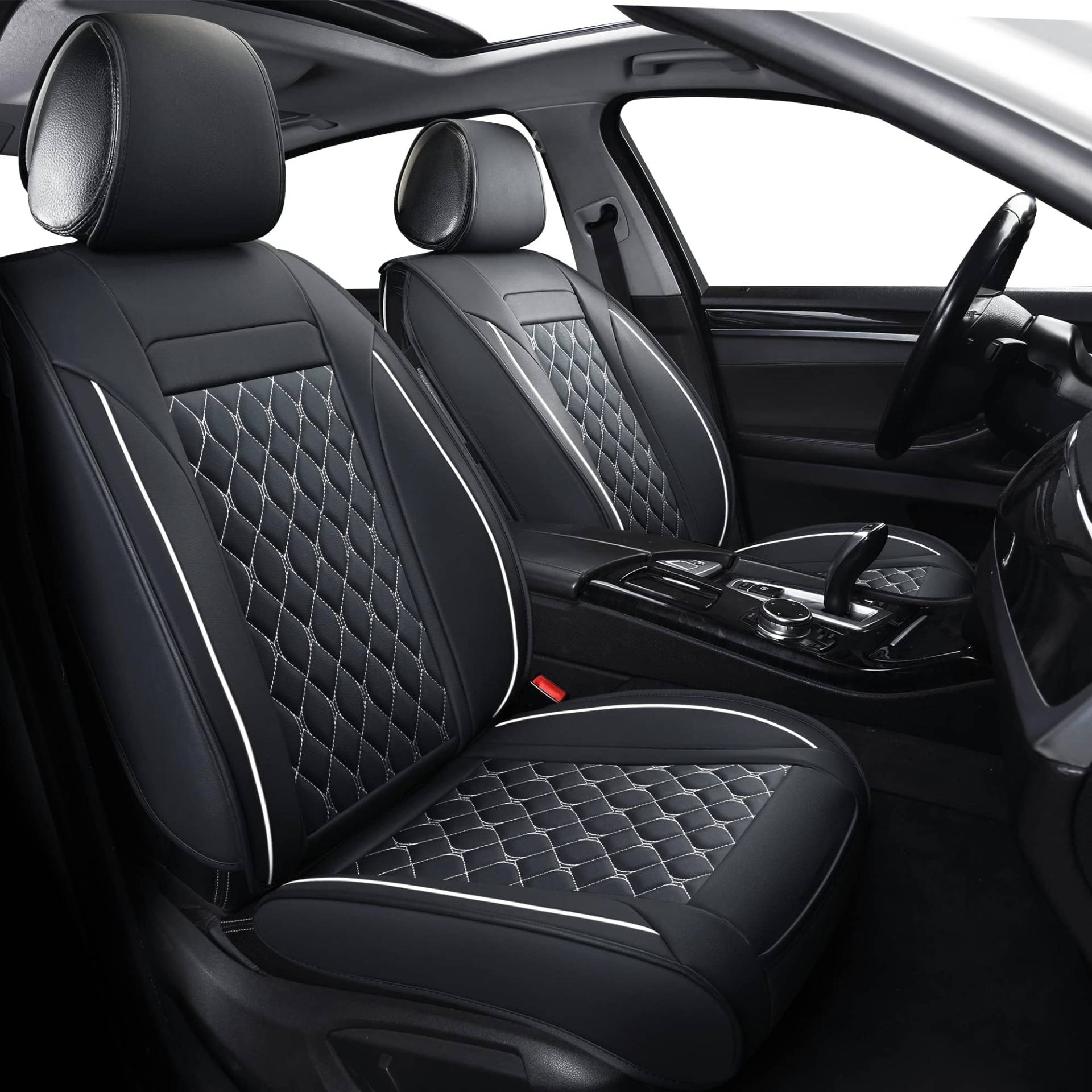 ZHAOYIJIE Auto Leder Sitzschoner Set für Audi A4 2008-2020, Auto Schonbezug Leder Sitzbezug Vordersitze Rücksitzschoner, Sitzschutz Full Set,A-Blackwhite von ZHAOYIJIE