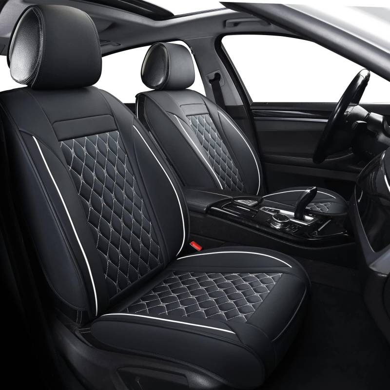 ZHAOYIJIE Auto Leder Sitzschoner Set für Audi A8 2014-2020, Auto Schonbezug Leder Sitzbezug Vordersitze Rücksitzschoner, Sitzschutz Full Set,A-Blackwhite von ZHAOYIJIE