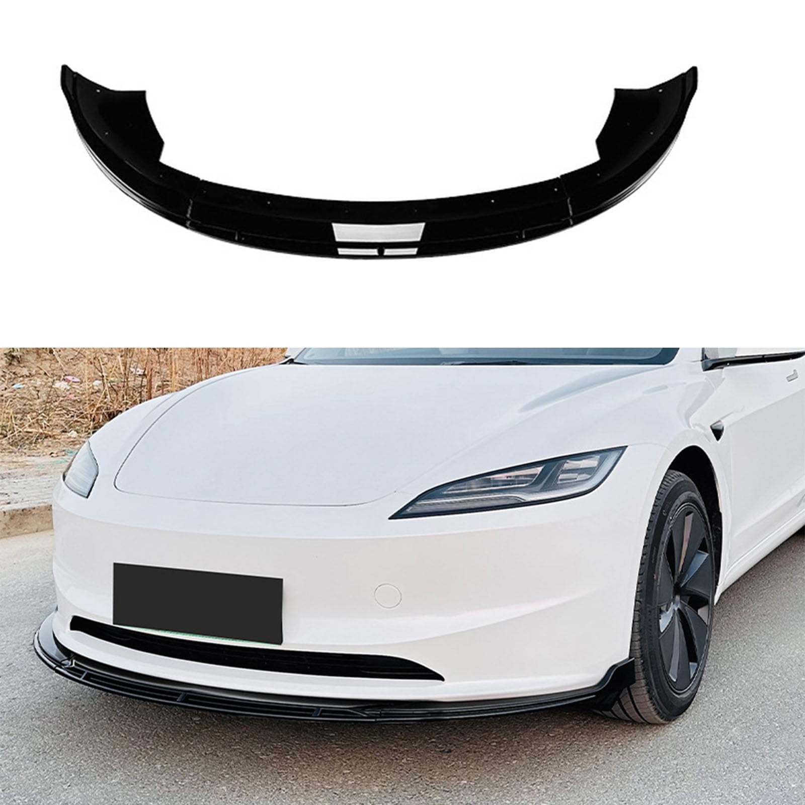 Auto Frontspoiler für Tesla Model 3 2023 2024,Frontstoßstange Lippe Diffusor Splitter Wasserdicht Kratzfest Kinn Protector Karosserie Zubehör,A-Glossy Black von ZHENWANG