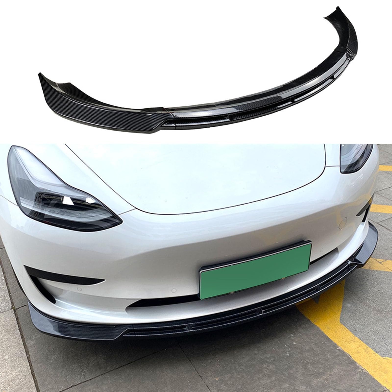 Auto Frontspoiler für Tesla Model 3 Max,Frontstoßstange Lippe Diffusor Splitter Wasserdicht Kratzfest Kinn Protector Karosserie Zubehör,B-Carbon Fiber Pattern von ZHENWANG