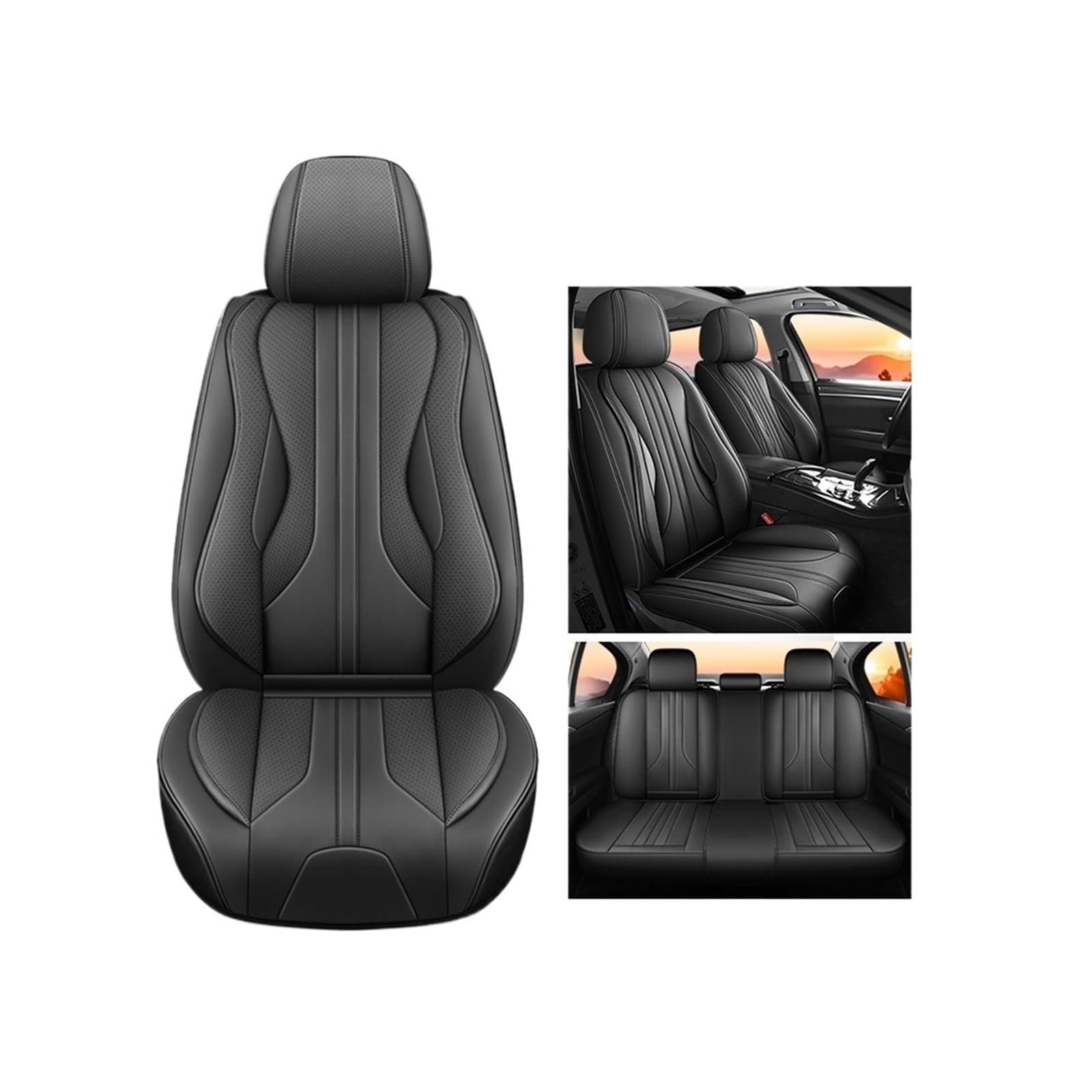 Auto Schonbezüge für Peugeot 5008(5seats) 2017-2023,Auto Sitzbezüge Sitzauflagen Set PU Leder wasserdichte Autositzschoner Sitzbezügesets Sitzschoner Innere Zubehör,A-Black-Standard Version von ZHENWANG