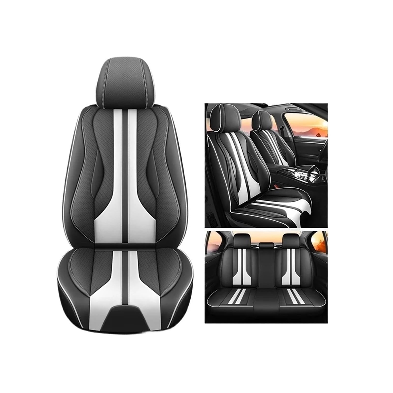 Auto Schonbezüge für Peugeot 5008(5seats) 2017-2023,Auto Sitzbezüge Sitzauflagen Set PU Leder wasserdichte Autositzschoner Sitzbezügesets Sitzschoner Innere Zubehör,A-White-Standard Version von ZHENWANG