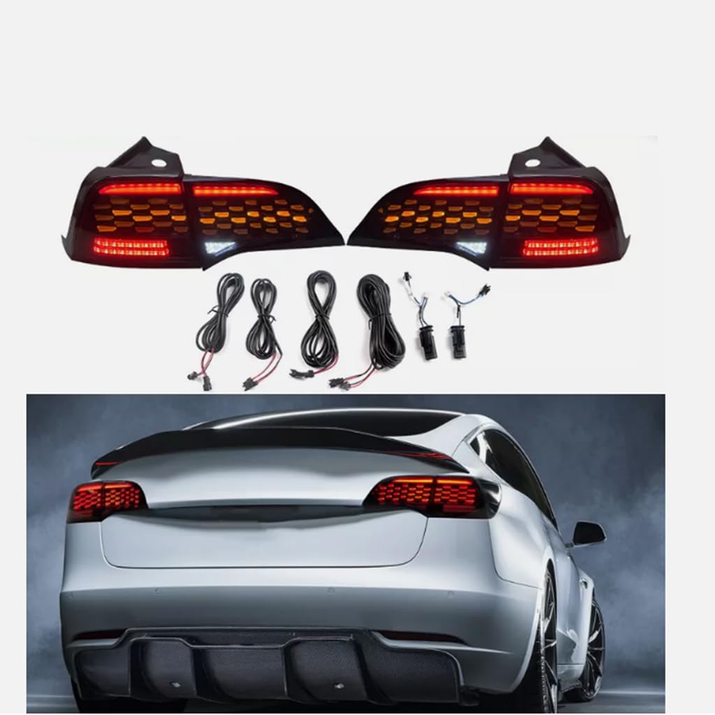 ZHENWANG Auto Rückleuchten für Tesla Model 3/Y 2017-2023,Wasserdichtes Rücklicht Warnlicht Blinker-Baugruppen Anhänger Lichter Auto Zubehör von ZHENWANG