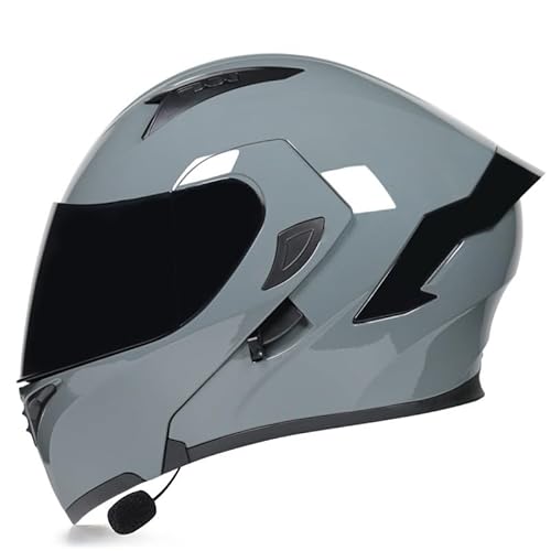 Bluetooth-Motorradhelm, Hochklappbarer Modularer Integralhelm Mit Doppelvisier, ECE-Zertifizierung Mit Integriertem Doppellautsprecher, Moped-Straßenrad-Rennhelm C,XL=61-62CM von ZHGAXING