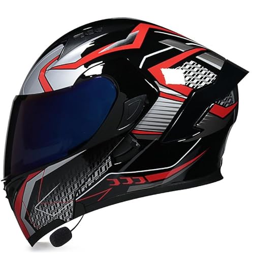 Bluetooth-Motorradhelm, Hochklappbarer Modularer Integralhelm Mit Doppelvisier, ECE-Zertifizierung Mit Integriertem Doppellautsprecher, Moped-Straßenrad-Rennhelm D,XXL=63-64CM von ZHGAXING