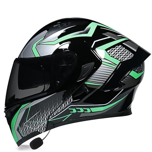 Bluetooth-Motorradhelm, Hochklappbarer Modularer Integralhelm Mit Doppelvisier, ECE-Zertifizierung Mit Integriertem Doppellautsprecher, Moped-Straßenrad-Rennhelm F,XL=61-62CM von ZHGAXING