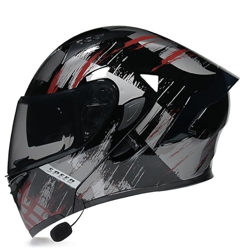 Bluetooth-Motorradhelm, Hochklappbarer Modularer Integralhelm Mit Doppelvisier, ECE-Zertifizierung Mit Integriertem Doppellautsprecher, Moped-Straßenrad-Rennhelm G,L=59-60CM von ZHGAXING