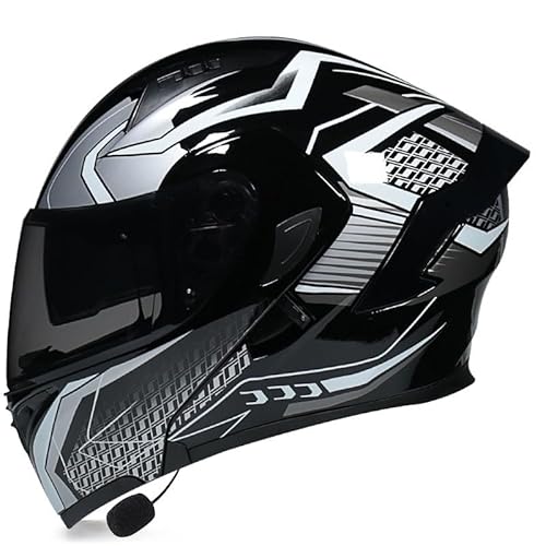 Bluetooth-Motorradhelm, Hochklappbarer Modularer Integralhelm Mit Doppelvisier, ECE-Zertifizierung Mit Integriertem Doppellautsprecher, Moped-Straßenrad-Rennhelm H,XL=61-62CM von ZHGAXING