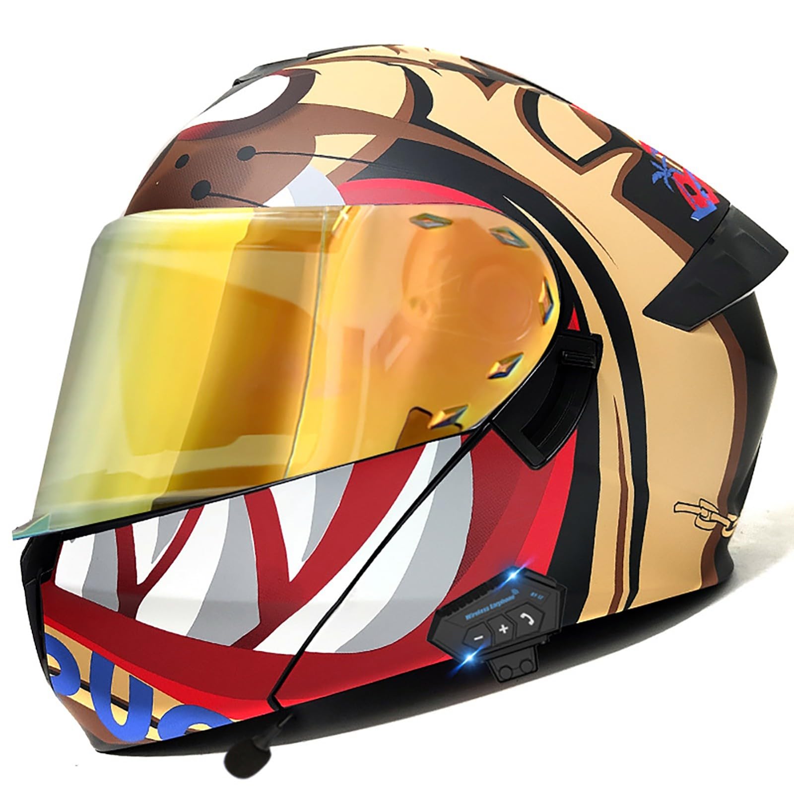 Bluetooth Motorradhelm Klapphelm Modulare Helm, ECE Zertifiziert Integralhelm Mit Doppelvisier Mit Eingebautem Mikrofon, Für Erwachsene Frauen Männer A,L=59-60CM von ZHGAXING