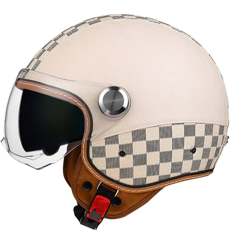 Four Seasons Open Face Motorradhelm, Herren Damen Doppelvisier Kleiner Helm, Leichter Atmungsaktiver Schnellverschluss Halbhelm Für Straßenmoped, ECE-Geprüft B,L(57-60CM) von ZHGAXING