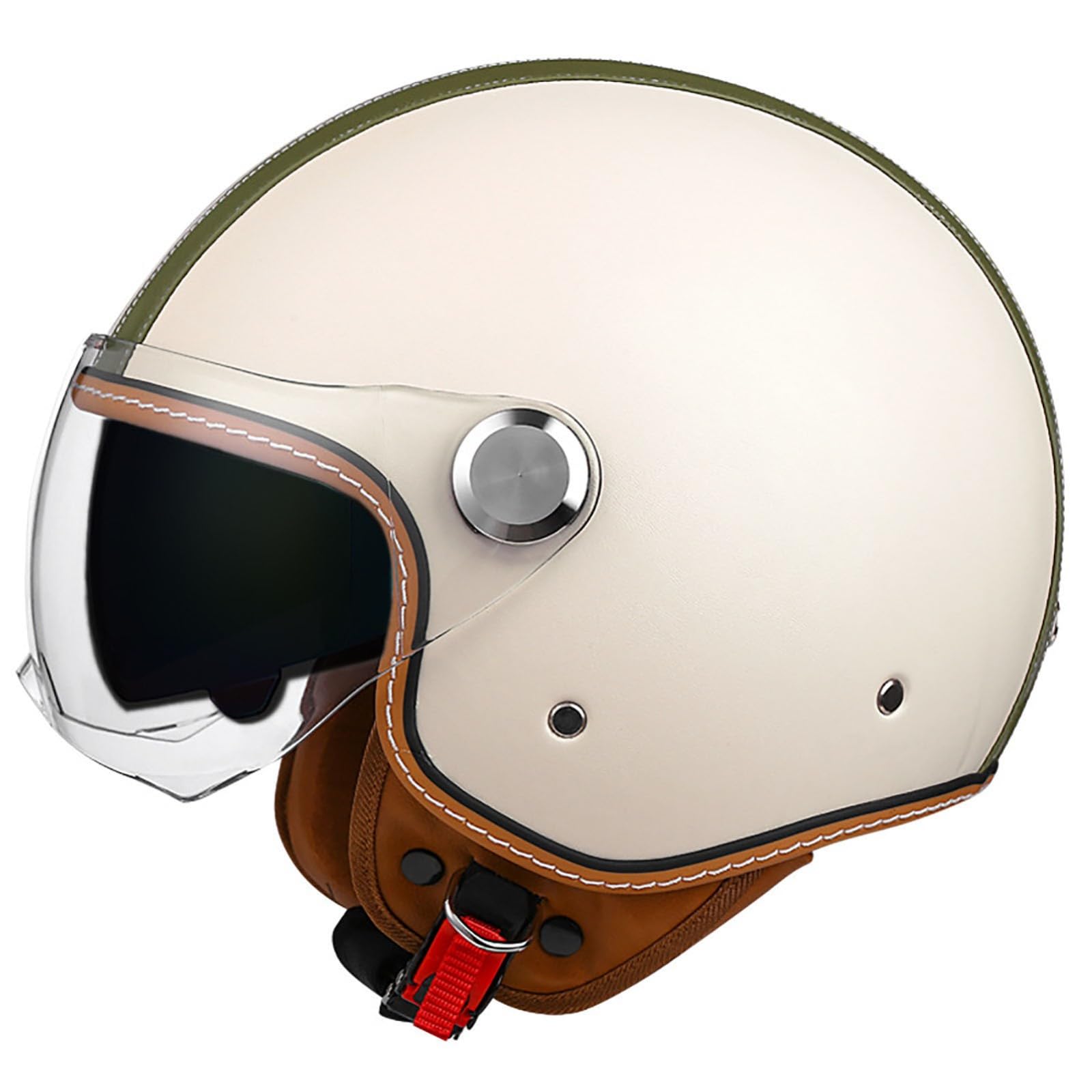 Four Seasons Open Face Motorradhelm, Herren Damen Doppelvisier Kleiner Helm, Leichter Atmungsaktiver Schnellverschluss Halbhelm Für Straßenmoped, ECE-Geprüft C,L(57-60CM) von ZHGAXING