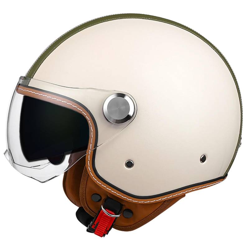 Four Seasons Open Face Motorradhelm, Herren Damen Doppelvisier Kleiner Helm, Leichter Atmungsaktiver Schnellverschluss Halbhelm Für Straßenmoped, ECE-Geprüft C,M(54-57CM) von ZHGAXING