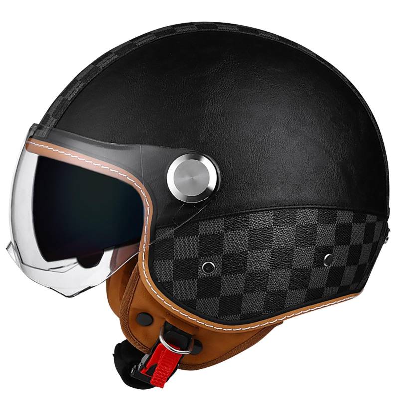 Four Seasons Open Face Motorradhelm, Herren Damen Doppelvisier Kleiner Helm, Leichter Atmungsaktiver Schnellverschluss Halbhelm Für Straßenmoped, ECE-Geprüft D,L(57-60CM) von ZHGAXING