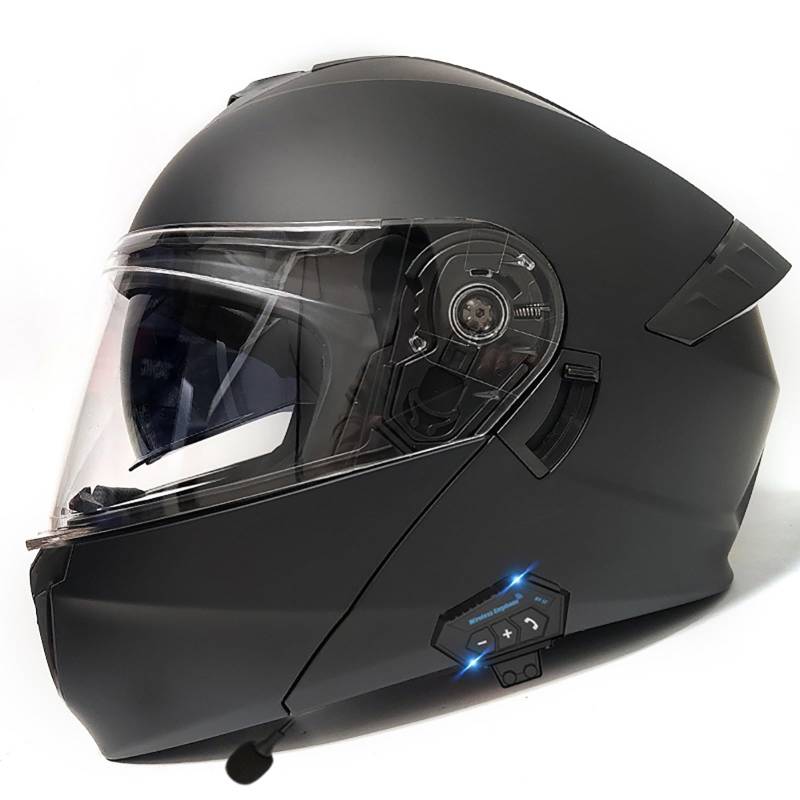 Klapphelm Mit Bluetooth Flip-Up Motorradhelm Helm Für Motorräder Integralhelme ECE-Zertifizierung Anti-Fog-Doppelspiegel Die Für Erwachsene Männer Frauen F,XL=61-62CM von ZHGAXING