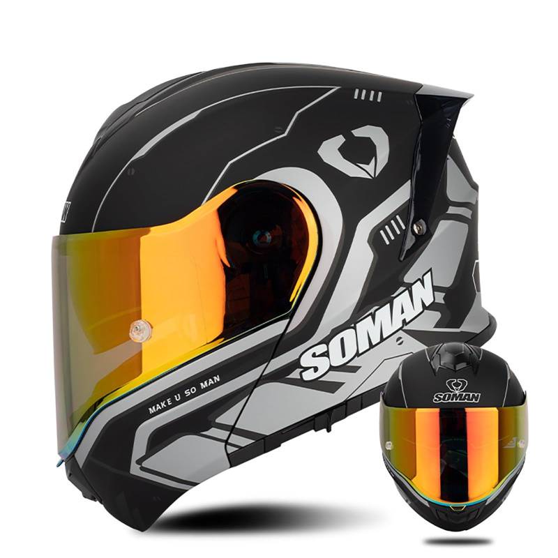 Leichter Integralhelm Für Motorradfahrer Mit Visier, Bequemer Motorrad-Mopedhelm Für Erwachsene Und Jugendliche, DOT/ECE-Geprüft, Unisex E,2XL=63-64CM von ZHGAXING